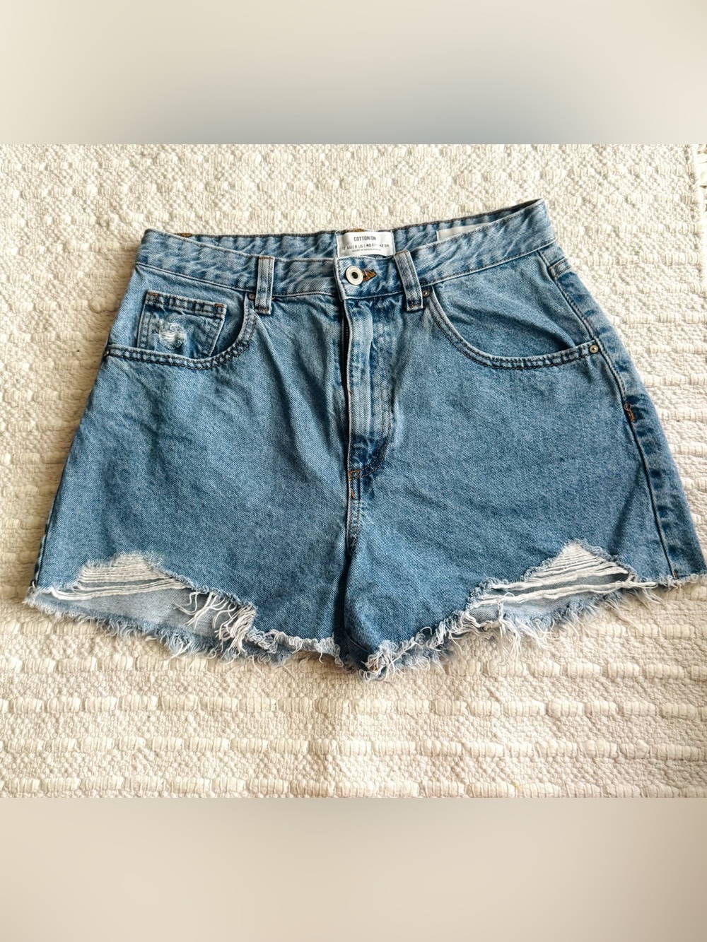Cotton On Distressed high rise mom Denim Jean Shorts